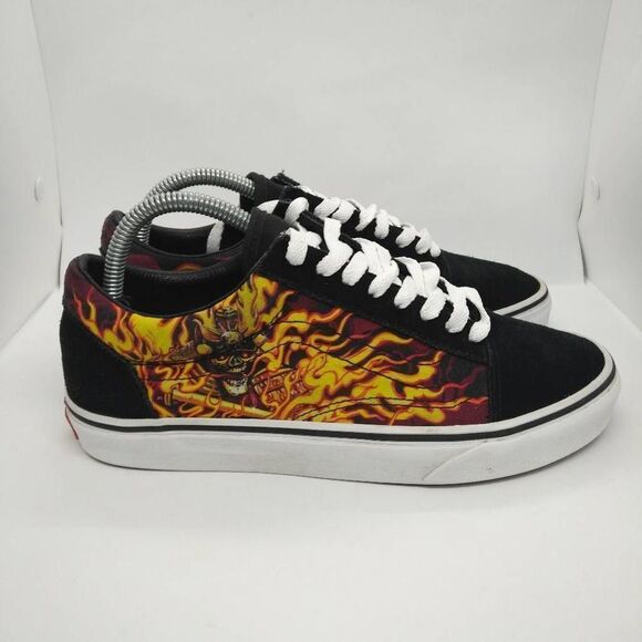 Vans Other - Vans Off The‎ Wall Skate Shoes Mens Size 8 Flames Skull Orange Black Sneakers